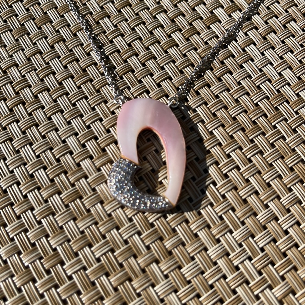 Pearl & Rhinestone Slanted Heart Necklace